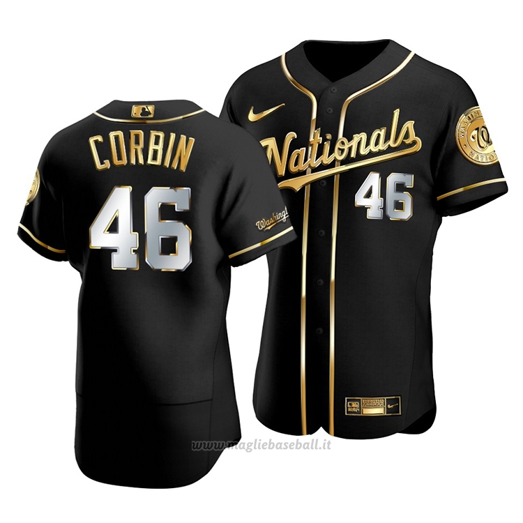 Maglia Baseball Uomo Washington Nationals Patrick Corbin Golden Edition Autentico Nero Or